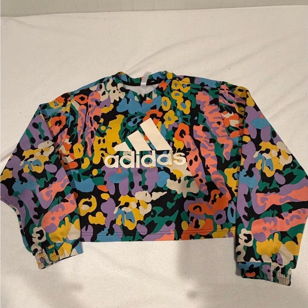 Adidas Colorful Patterned Cropped Sweatshirt - Picture 1 of 1